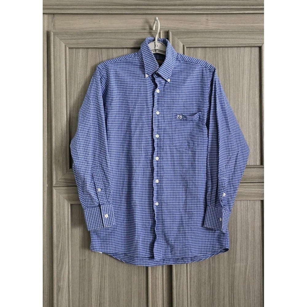 Michael Kors Men's Button Down Shirt Blue Plaid Checker Size 15 1/2 - 32/33